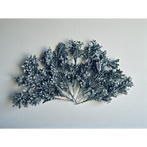 Set of 10 Silver Glitter Leaf Picks-Stems-Vintage Holiday Floral Craft Decor